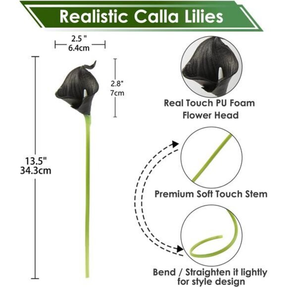 Artificial Real Touch Black Calla Lillies - Picture 4 of 5